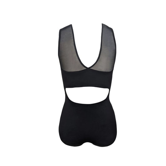 **Pre-Order** Adult V-Neck Mesh Inset Black Leotard