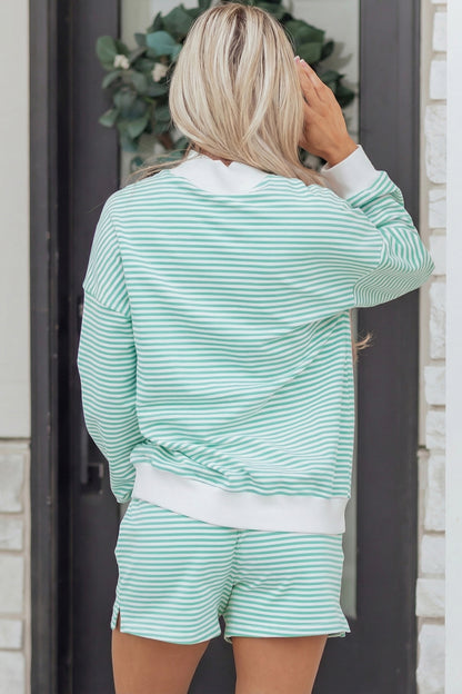 Pink Stripe Oversize Mock Neck Sweatshirt and Shorts Set