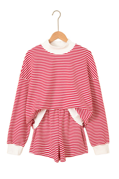 Pink Stripe Oversize Mock Neck Sweatshirt and Shorts Set