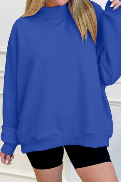 Gray Solid Color Oversized Mock Neck Sweatshirt