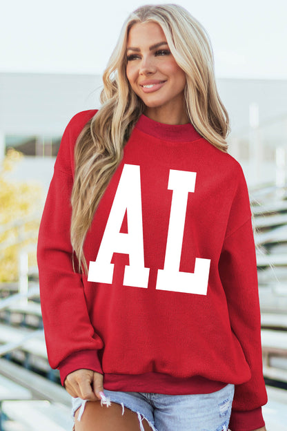 Racing Red ALABAMA/ AL Double Side Printed High Neck Reversible Baggy Sweatshirt