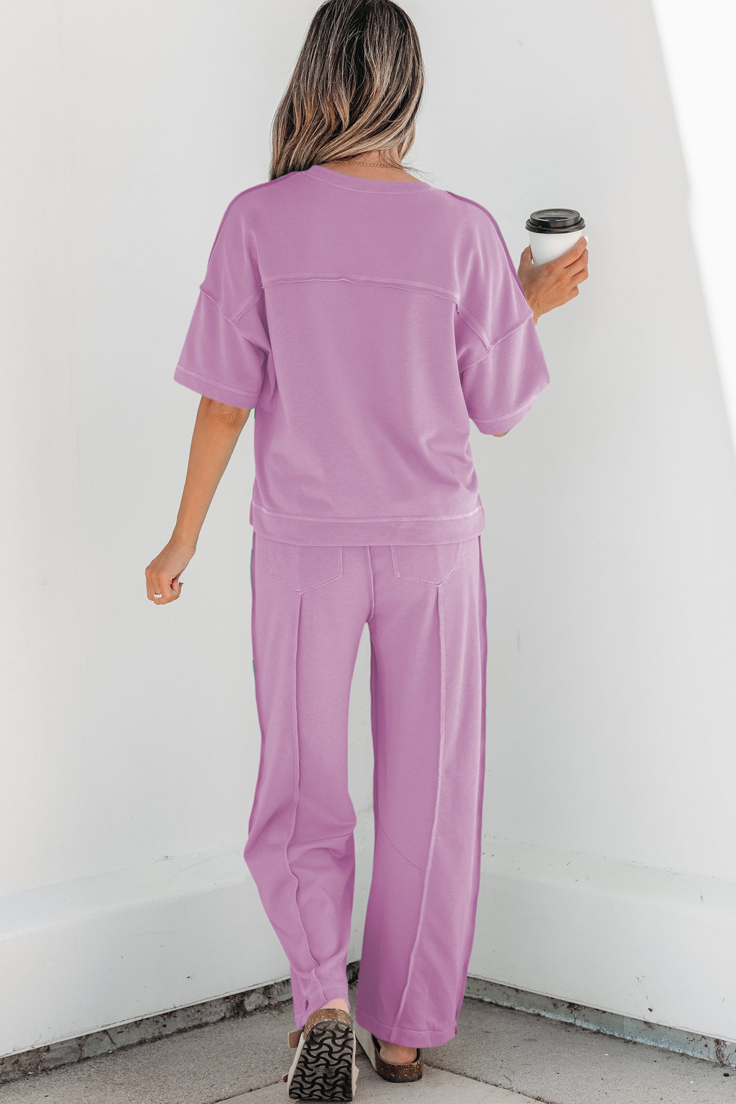 Sky Blue Drop Shoulder Boxy Tee and Barrel Pants Set
