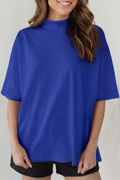 Sachet Pink Solid Color High Neck Oversize Tee