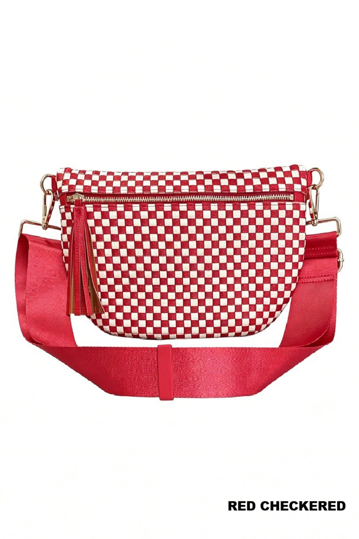 Color black Checkered Woven PU Leather Crossbody Bag Adjustable Strap Large Size