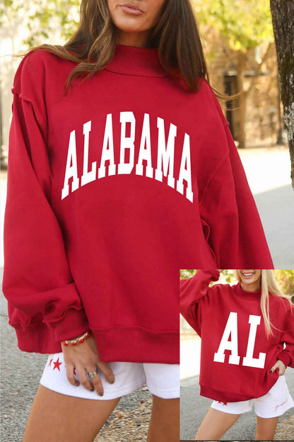 Racing Red ALABAMA/ AL Double Side Printed High Neck Reversible Baggy Sweatshirt