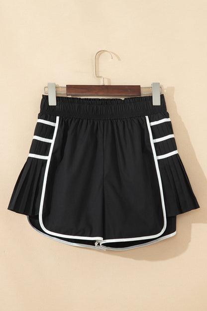 Bonbon Contrast Trim Pleated Casual Active Shorts