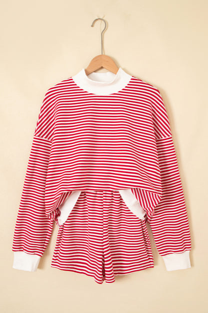 Pink Stripe Oversize Mock Neck Sweatshirt and Shorts Set
