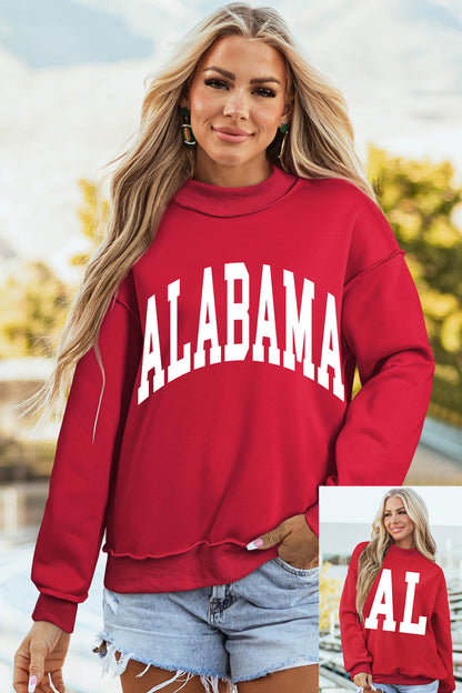 Racing Red ALABAMA/ AL Double Side Printed High Neck Reversible Baggy Sweatshirt