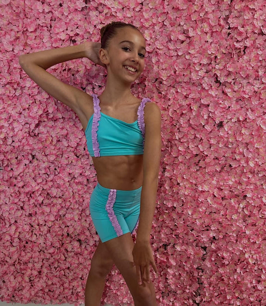 Custom Made Mint & Lilac Ruffle Short Set