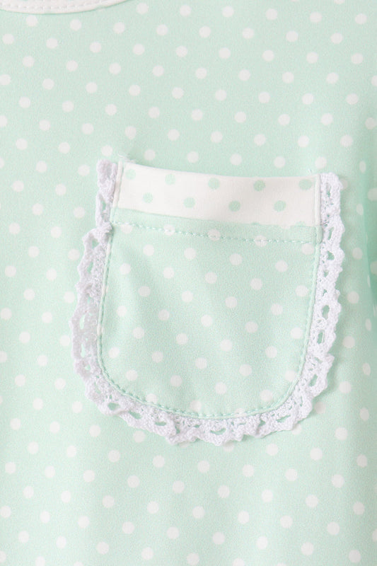 Green polka dot pocket ruffle pants set