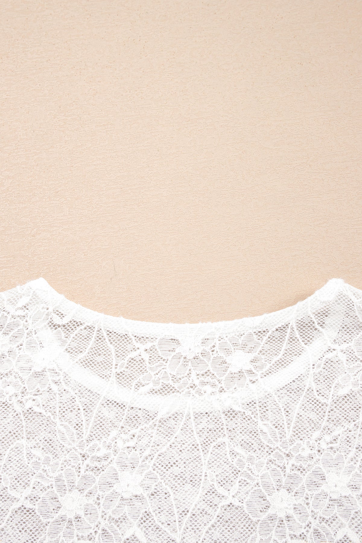 Beige Long Sleeve Sheer Mesh Lace Top