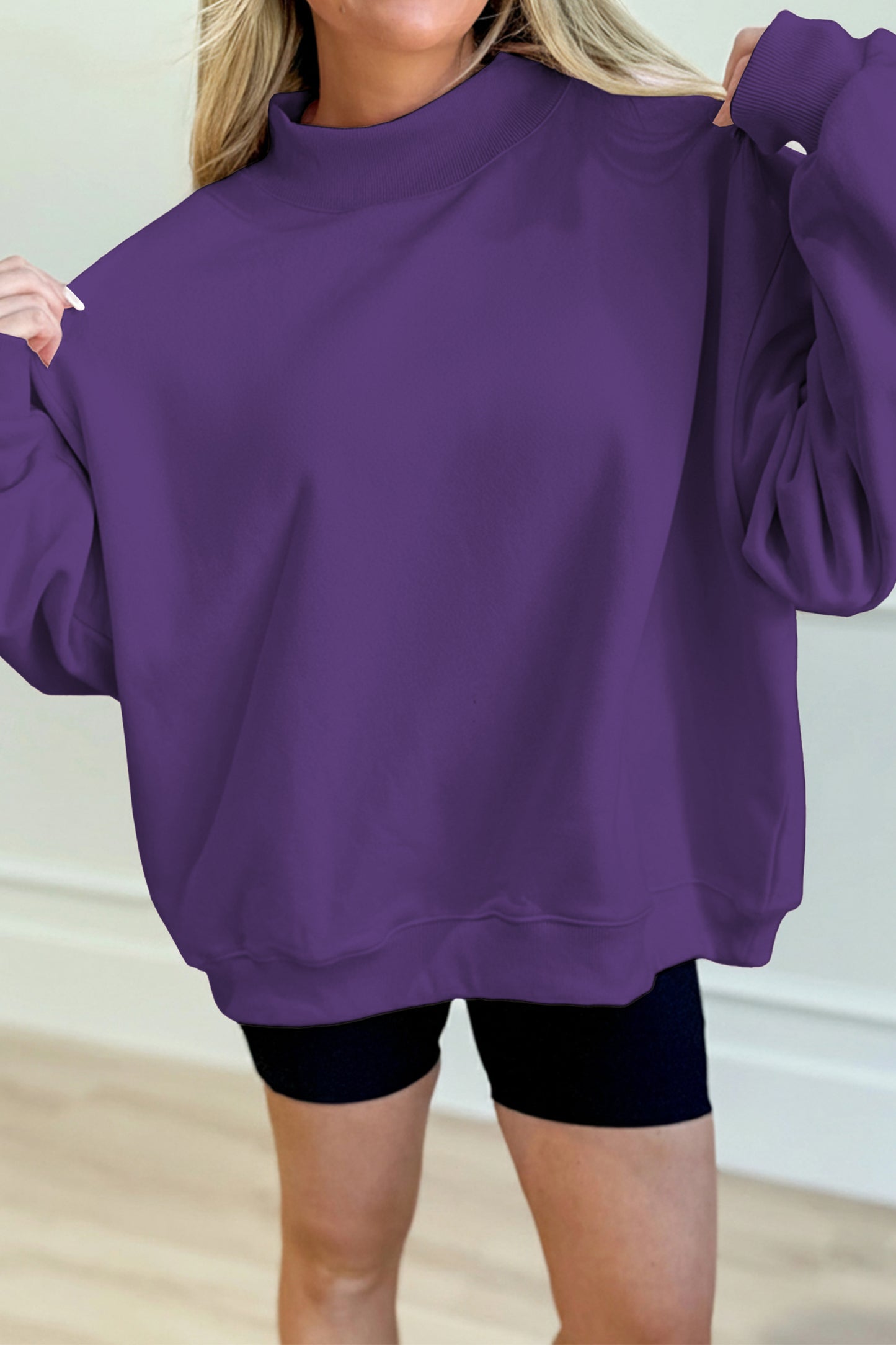Gray Solid Color Oversized Mock Neck Sweatshirt