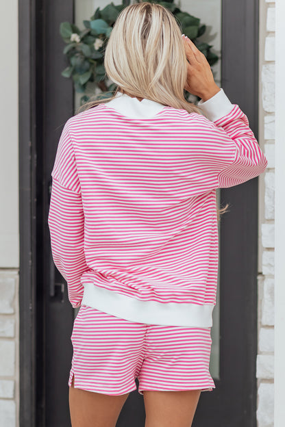 Pink Stripe Oversize Mock Neck Sweatshirt and Shorts Set
