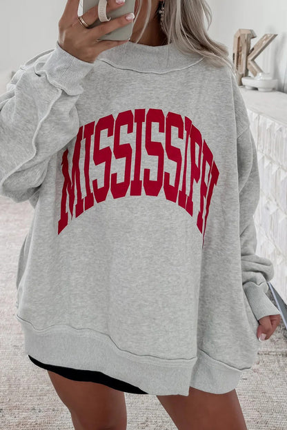 Light Grey AL Reversible Printed Ribbed Patchwork Mock Neck Sweatshirt