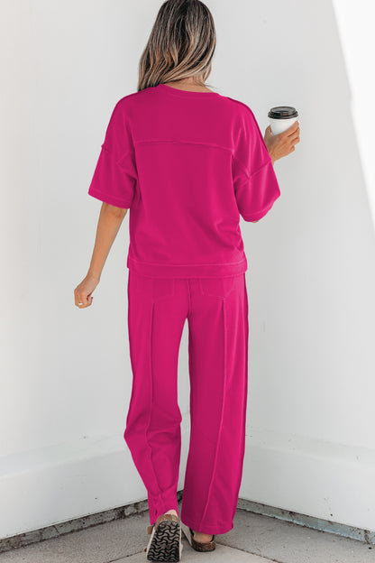 Sky Blue Drop Shoulder Boxy Tee and Barrel Pants Set