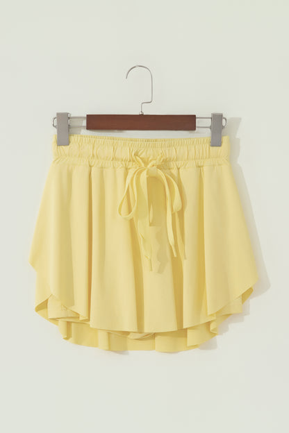 Black Drawstring Elastic Waistband Lined Tennis Skorts
