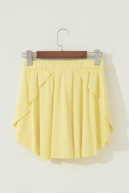 Black Drawstring Elastic Waistband Lined Tennis Skorts