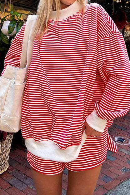 Pink Stripe Oversize Mock Neck Sweatshirt and Shorts Set