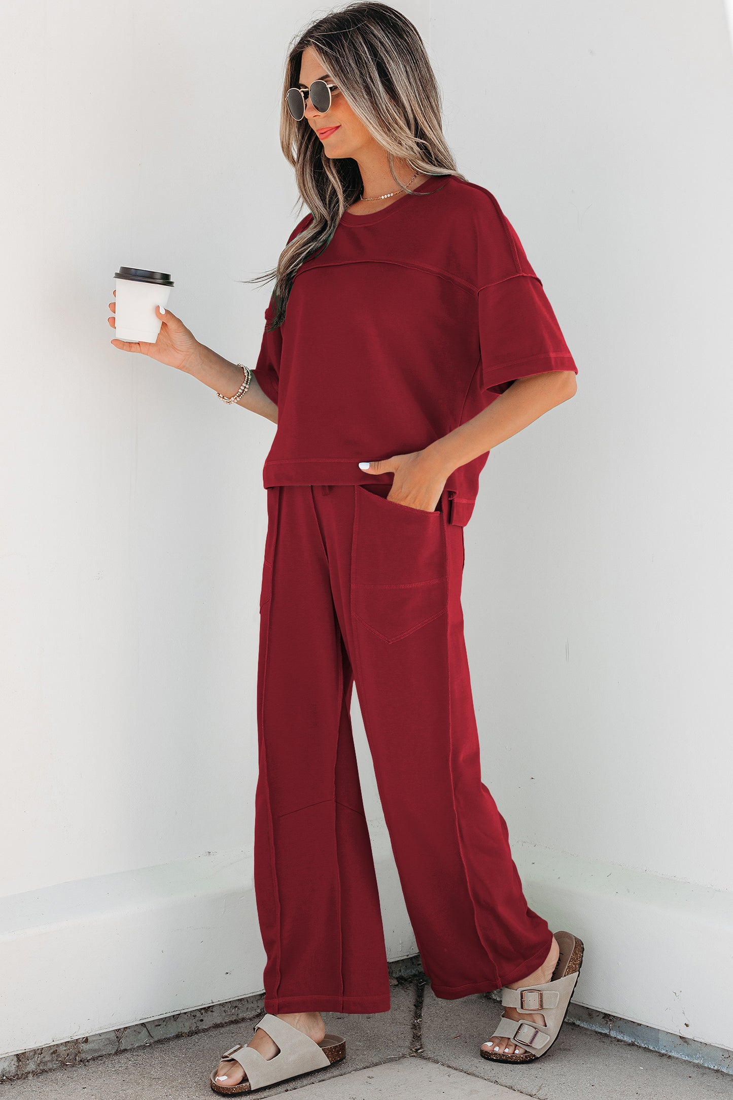 Sky Blue Drop Shoulder Boxy Tee and Barrel Pants Set