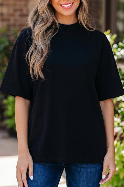 Sachet Pink Solid Color High Neck Oversize Tee