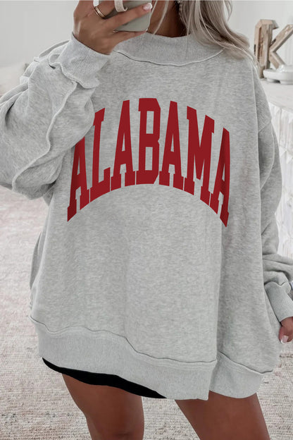 Light Grey AL Reversible Printed Ribbed Patchwork Mock Neck Sweatshirt