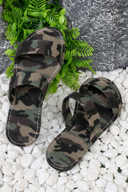Four Leaf Clover Retro Camo Printed Double Band Flat Slippers