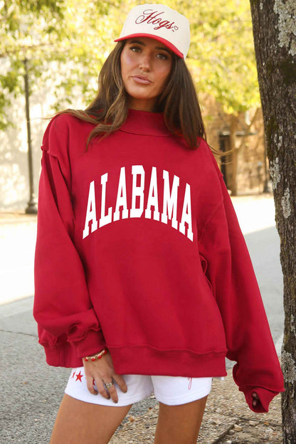 Racing Red ALABAMA/ AL Double Side Printed High Neck Reversible Baggy Sweatshirt