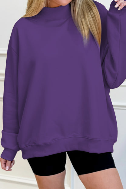 Gray Solid Color Oversized Mock Neck Sweatshirt