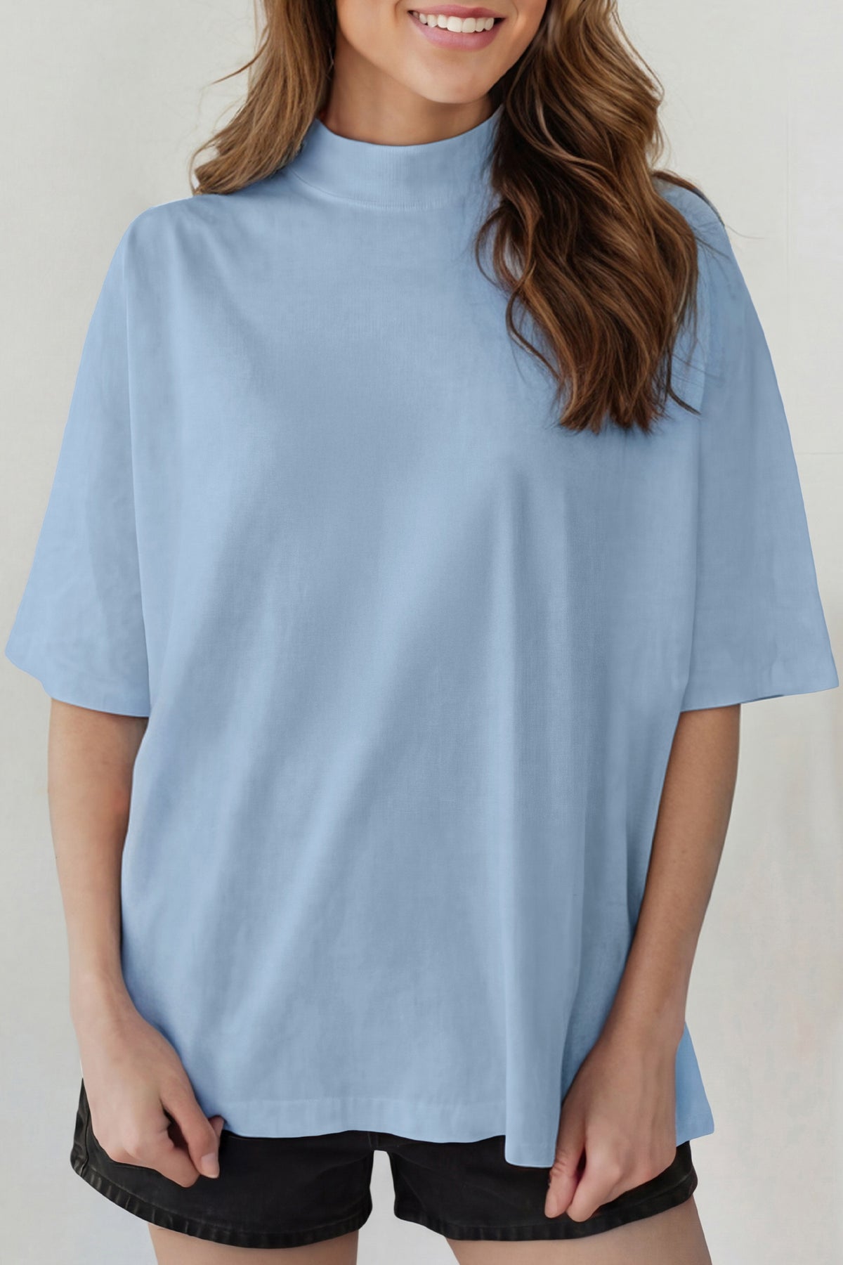 Sachet Pink Solid Color High Neck Oversize Tee