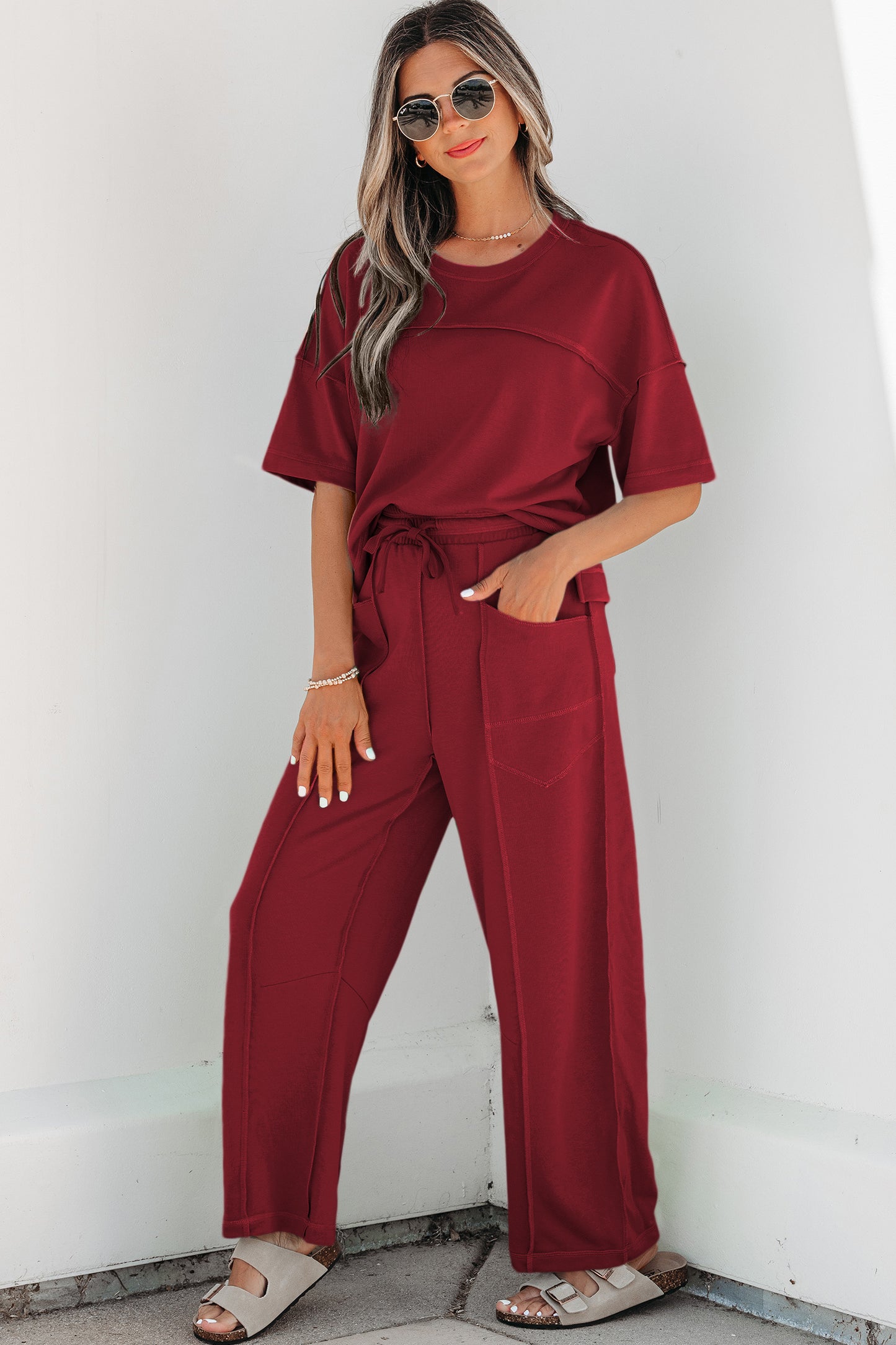 Sky Blue Drop Shoulder Boxy Tee and Barrel Pants Set