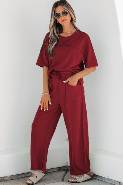 Sky Blue Drop Shoulder Boxy Tee and Barrel Pants Set
