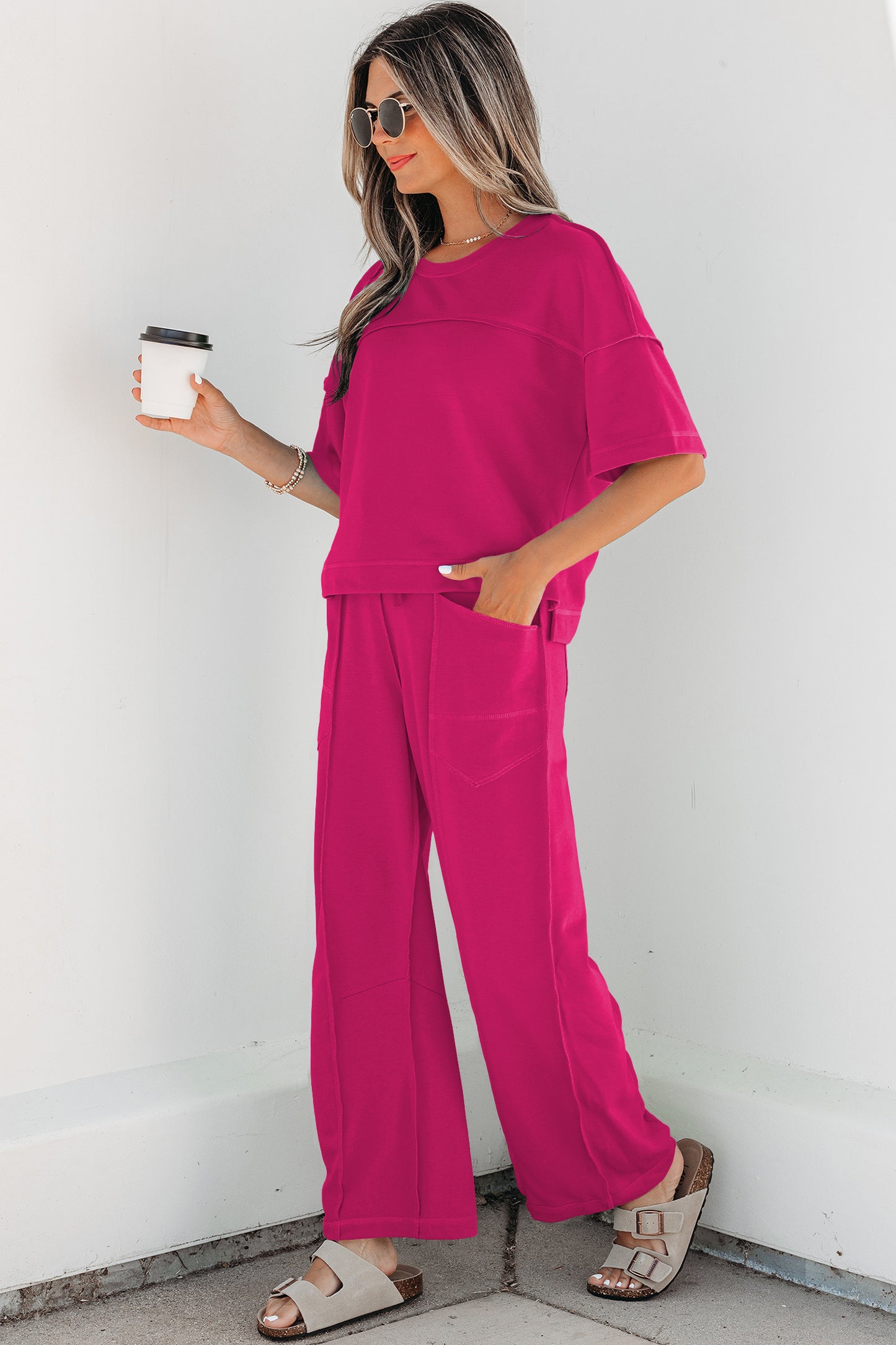 Sky Blue Drop Shoulder Boxy Tee and Barrel Pants Set