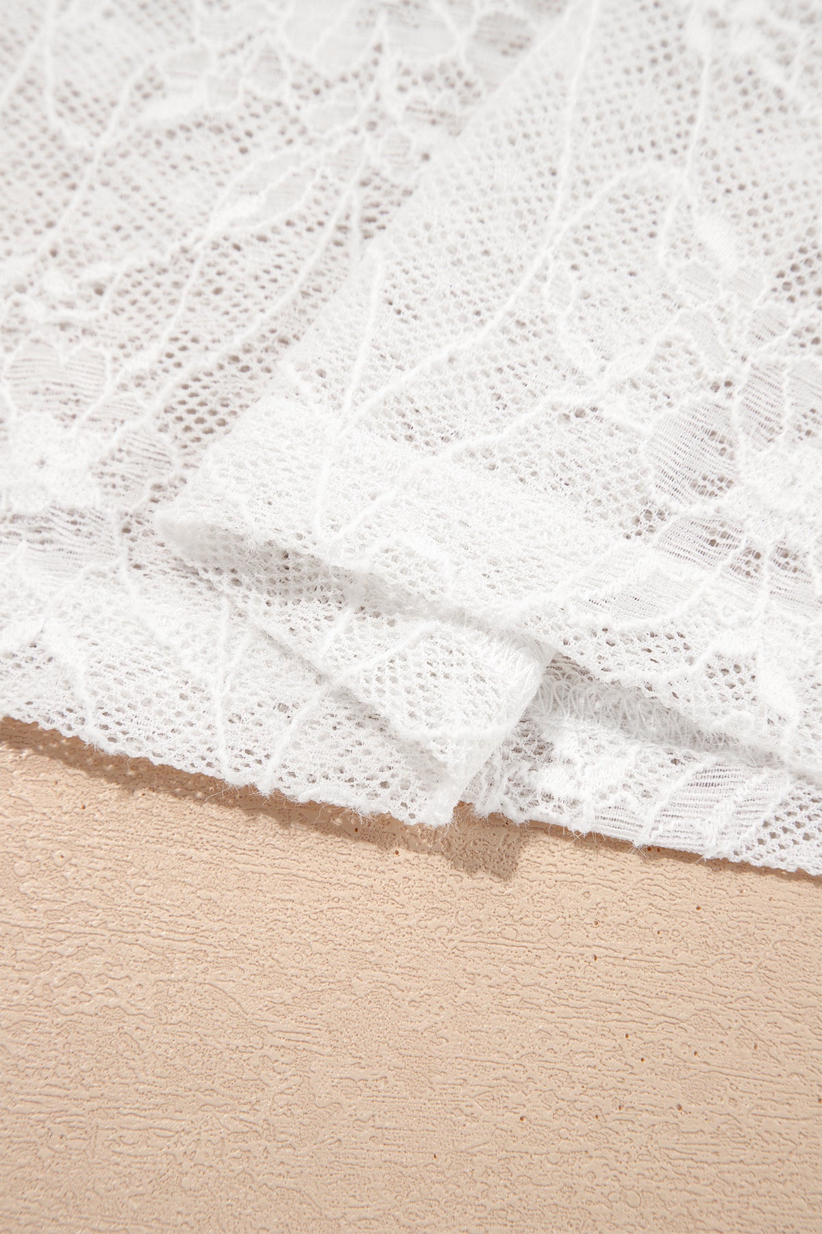 Beige Long Sleeve Sheer Mesh Lace Top