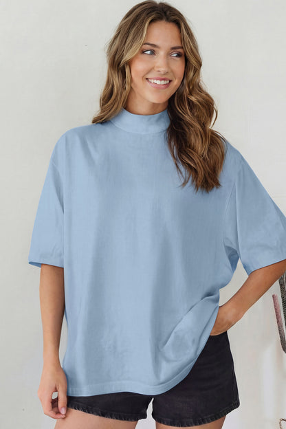 Sachet Pink Solid Color High Neck Oversize Tee
