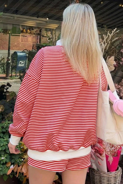 Pink Stripe Oversize Mock Neck Sweatshirt and Shorts Set