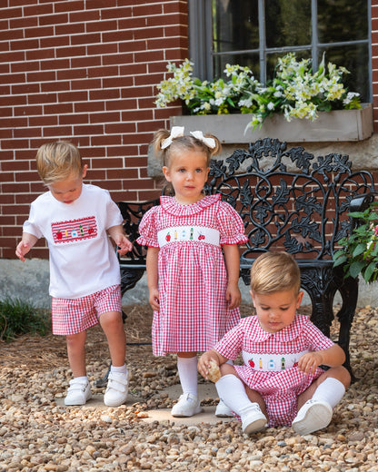 School Supplies Smocked Red Windowpane Dress