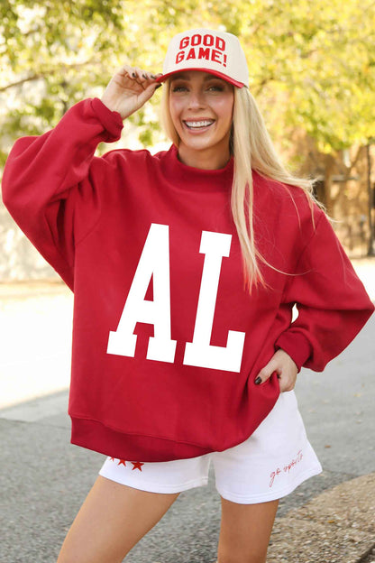 Racing Red ALABAMA/ AL Double Side Printed High Neck Reversible Baggy Sweatshirt