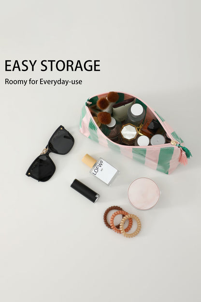 Carrot Striped Vinyl Waterproof Tassel Zipper Makeup Bag