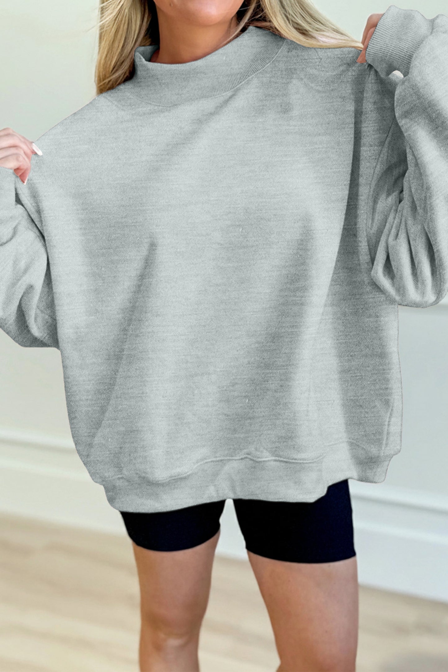 Gray Solid Color Oversized Mock Neck Sweatshirt