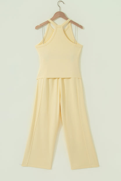 Sachet Pink Slim Ribbed Tank Top and Sweatpants Set