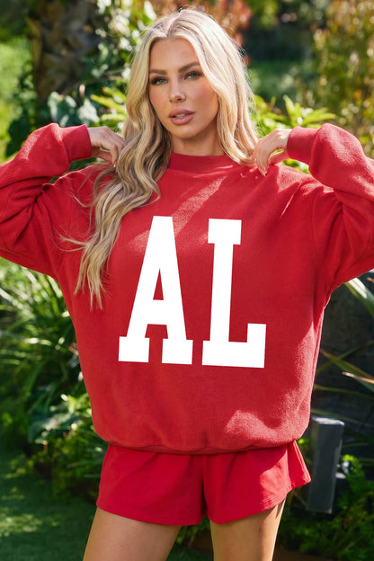 Racing Red ALABAMA/ AL Double Side Printed High Neck Reversible Baggy Sweatshirt