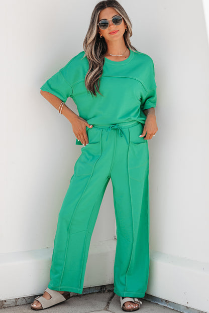 Sky Blue Drop Shoulder Boxy Tee and Barrel Pants Set