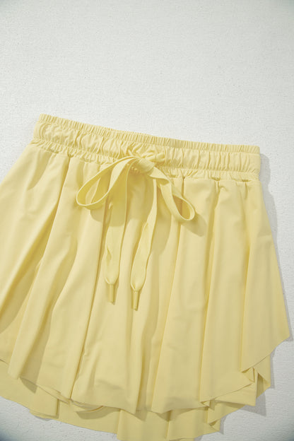 Black Drawstring Elastic Waistband Lined Tennis Skorts