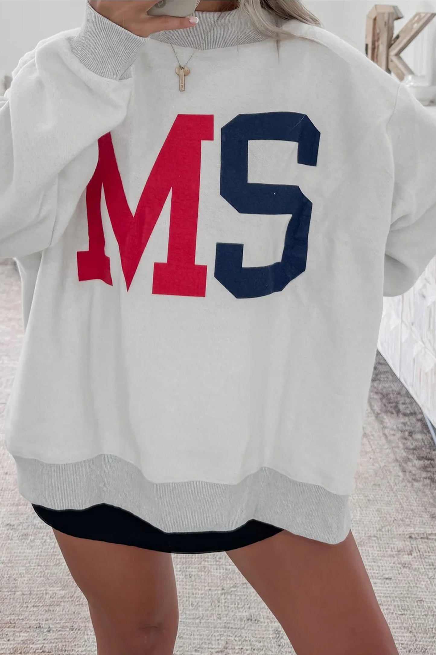 Light Grey AL Reversible Printed Ribbed Patchwork Mock Neck Sweatshirt
