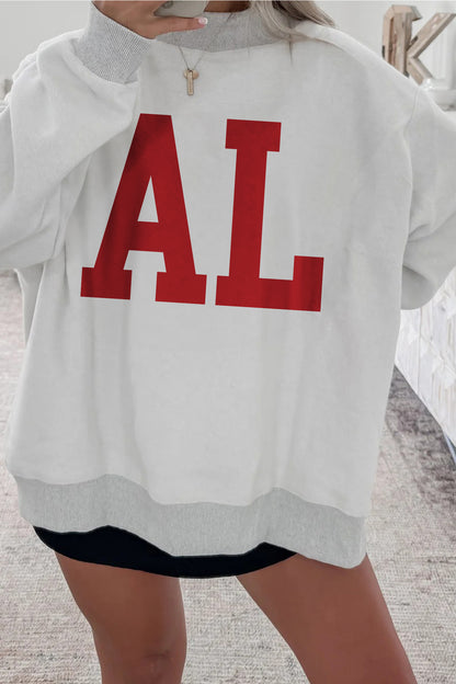 Light Grey AL Reversible Printed Ribbed Patchwork Mock Neck Sweatshirt