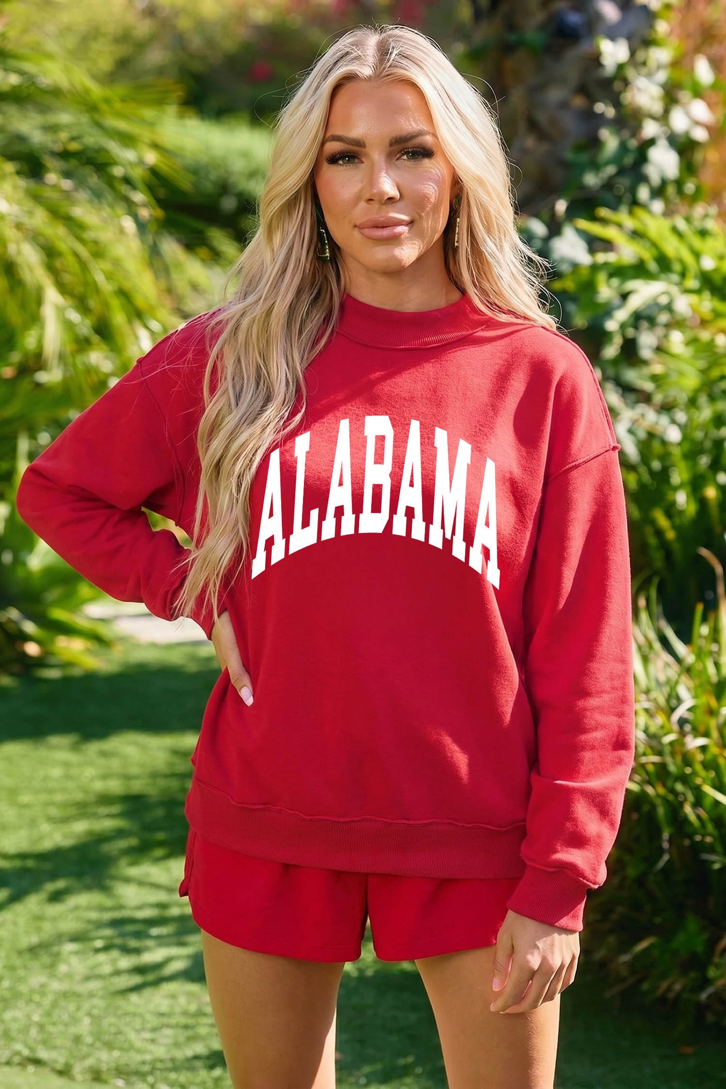 Racing Red ALABAMA/ AL Double Side Printed High Neck Reversible Baggy Sweatshirt