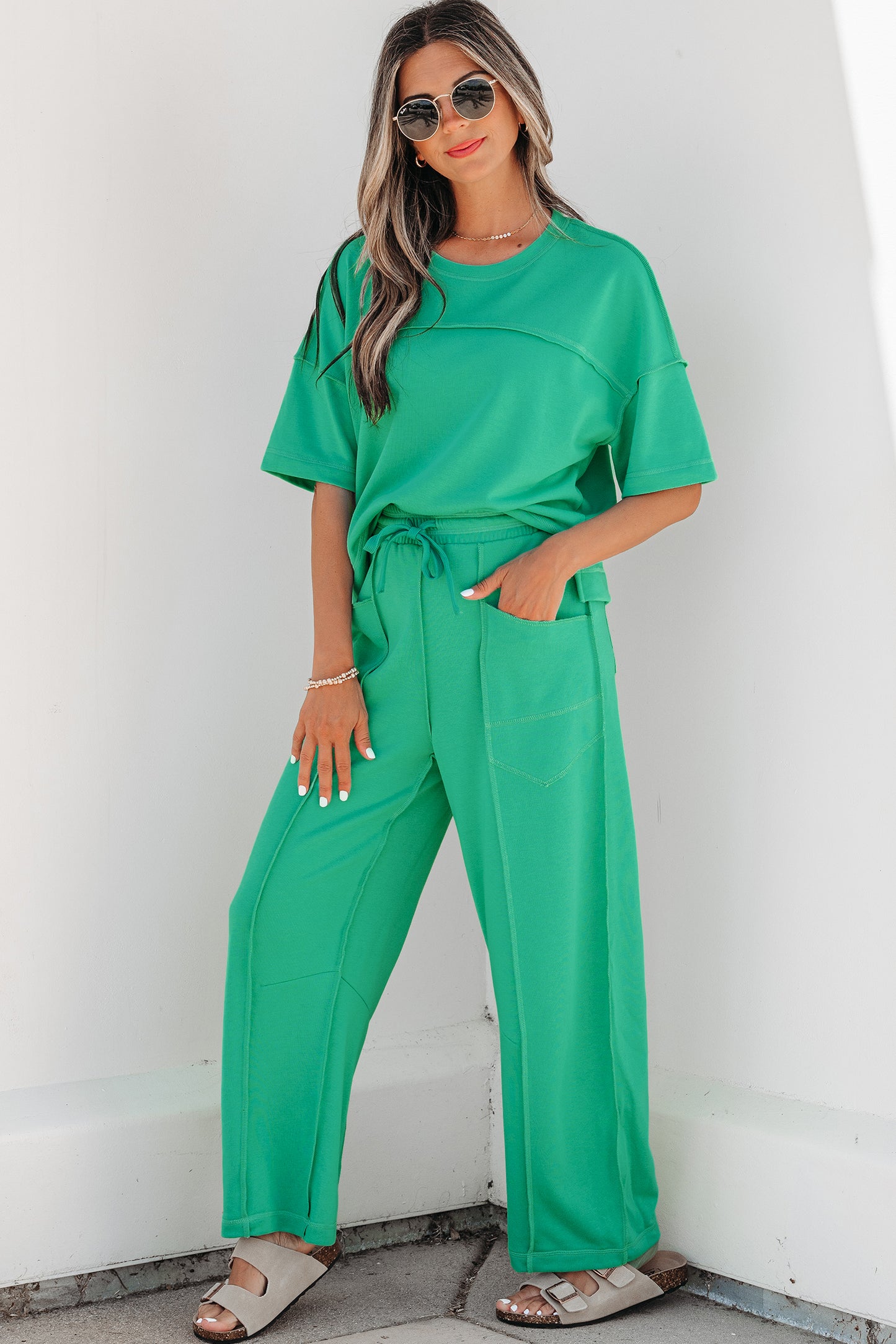 Sky Blue Drop Shoulder Boxy Tee and Barrel Pants Set