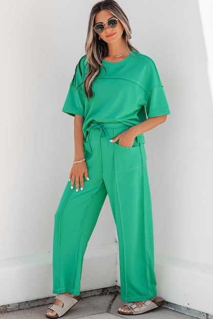 Sky Blue Drop Shoulder Boxy Tee and Barrel Pants Set