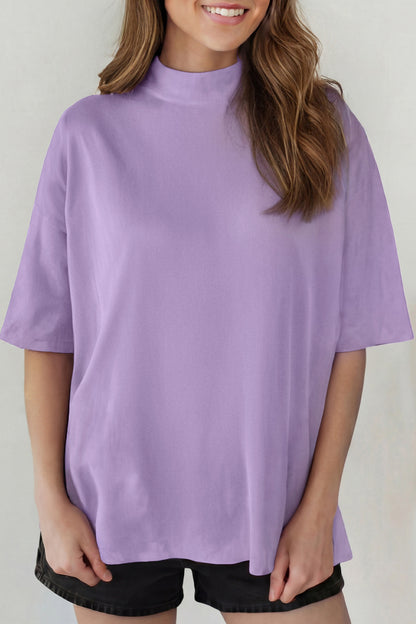 Sachet Pink Solid Color High Neck Oversize Tee