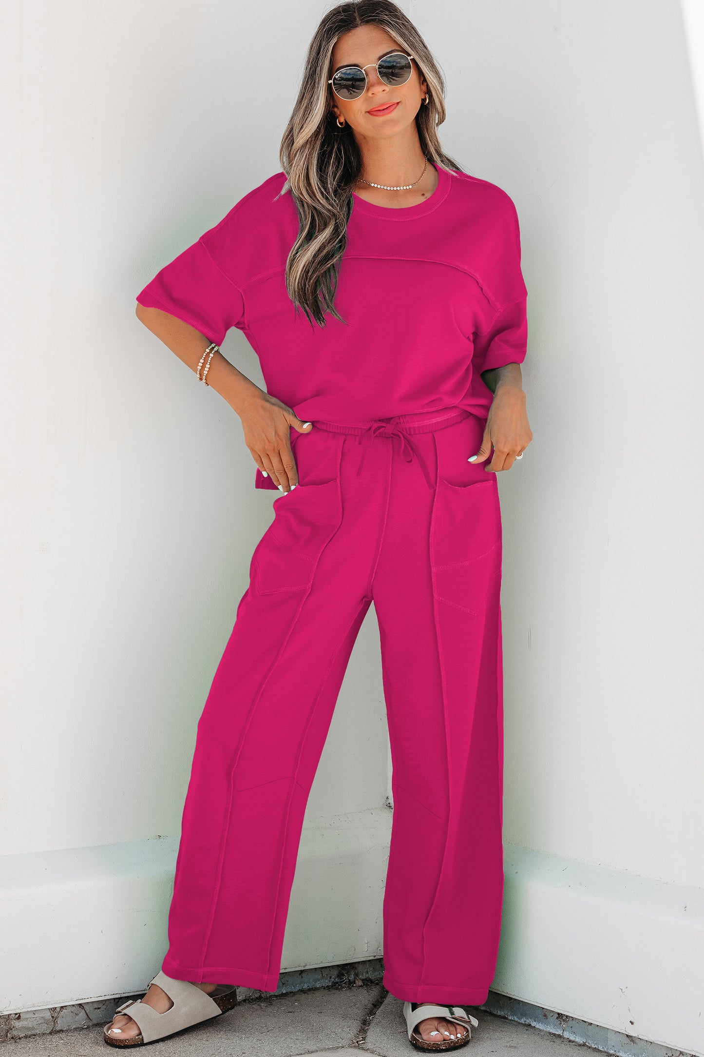 Sky Blue Drop Shoulder Boxy Tee and Barrel Pants Set